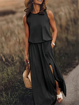Femme Robe Longue Maxi Unie Coupe Fluide