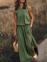 Femme Robe Longue Maxi Unie Coupe Fluide