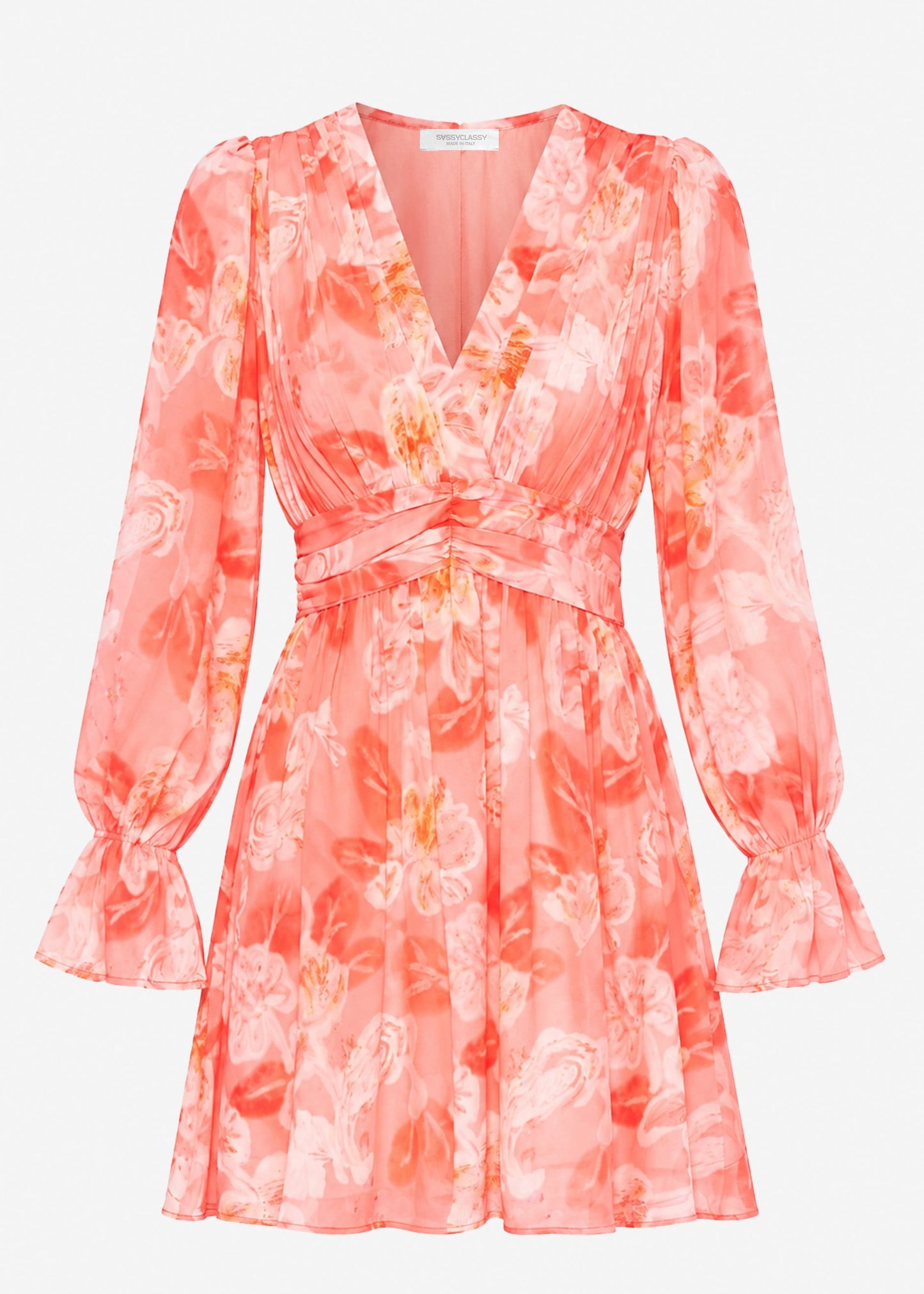 Robe Femme à Manches Longues Cache-Cœur avec Col en V et Imprimé Floral