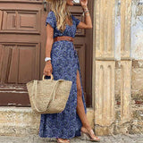 Femme Robe Longue Style Bohème avec Ceinture et Coupe Maxi