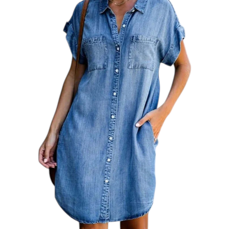 Robe Femme en Jean avec Coupe Évasée et Taille Cintrée