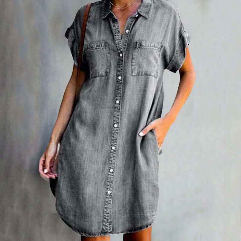 Robe Femme en Jean avec Coupe Évasée et Taille Cintrée