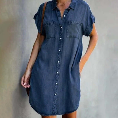 Robe Femme en Jean avec Coupe Évasée et Taille Cintrée