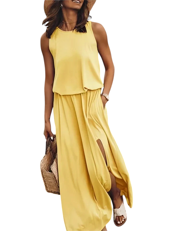 Femme Robe Longue Maxi Unie Coupe Fluide
