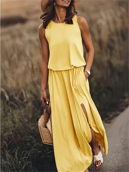 Femme Robe Longue Maxi Unie Coupe Fluide