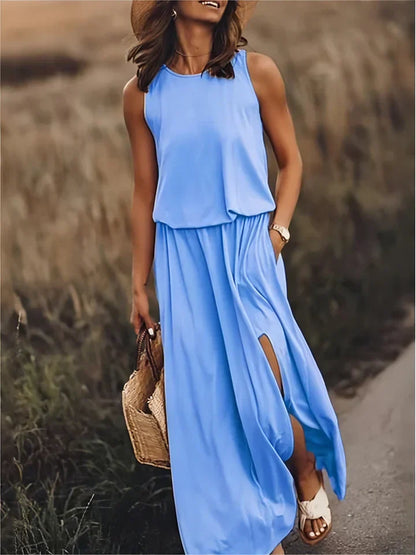 Femme Robe Longue Maxi Unie Coupe Fluide