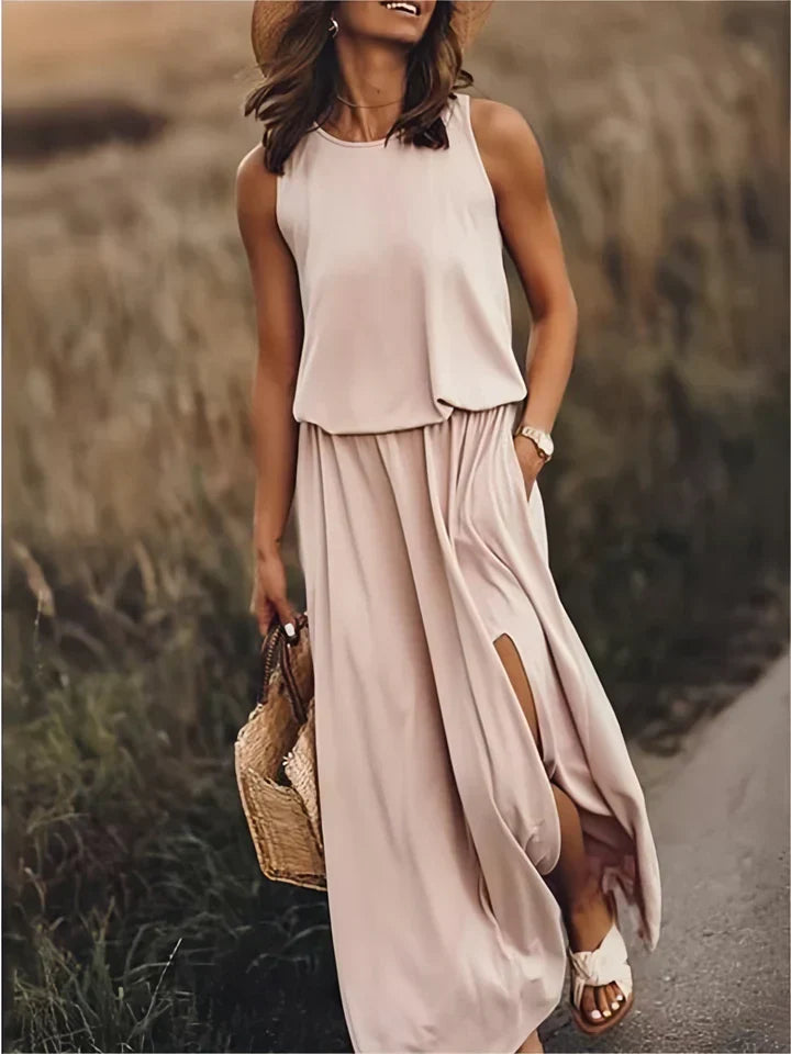 Femme Robe Longue Maxi Unie Coupe Fluide
