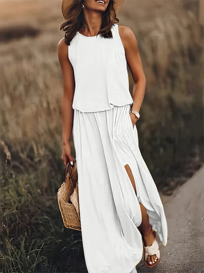 Femme Robe Longue Maxi Unie Coupe Fluide