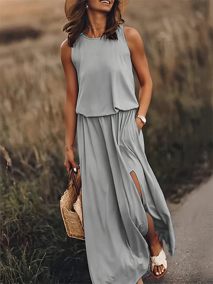 Femme Robe Longue Maxi Unie Coupe Fluide