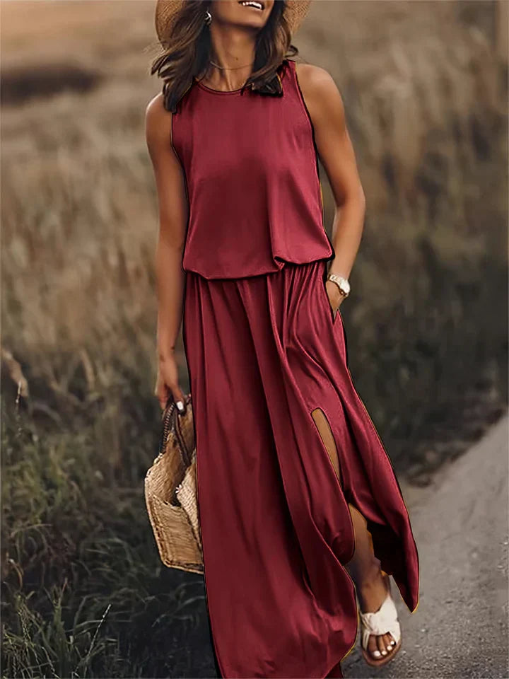 Femme Robe Longue Maxi Unie Coupe Fluide