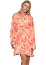 Robe Femme à Manches Longues Cache-Cœur avec Col en V et Imprimé Floral