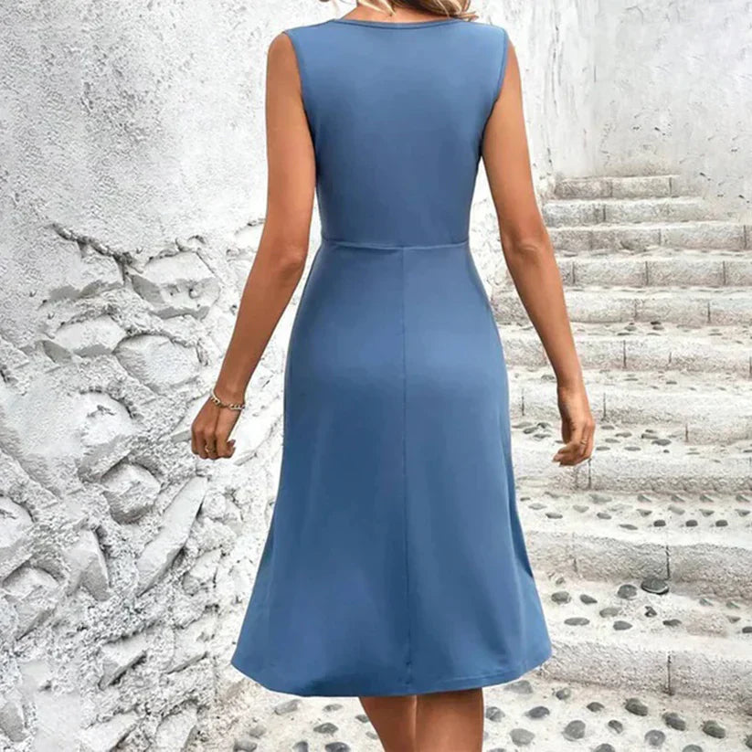 Robe d'Été Midi pour Femme à Col en V et Effet Cache-Cœur avec Motif Floral