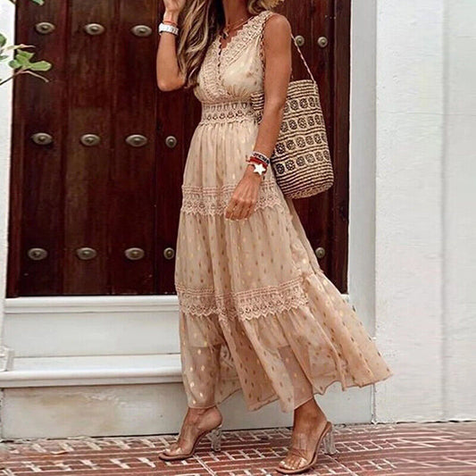 Robe d'Été Femme en Dentelle Style Bohème avec Motifs Floraux