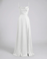 Femme Robe Longue de Soirée sans Manches avec Encolure Drapée et Fente Latérale