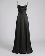 Femme Robe Longue de Soirée sans Manches avec Encolure Drapée et Fente Latérale