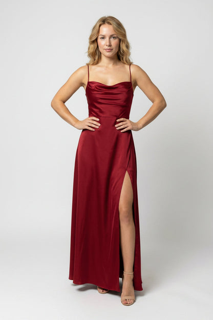 Femme Robe Longue de Soirée sans Manches avec Encolure Drapée et Fente Latérale