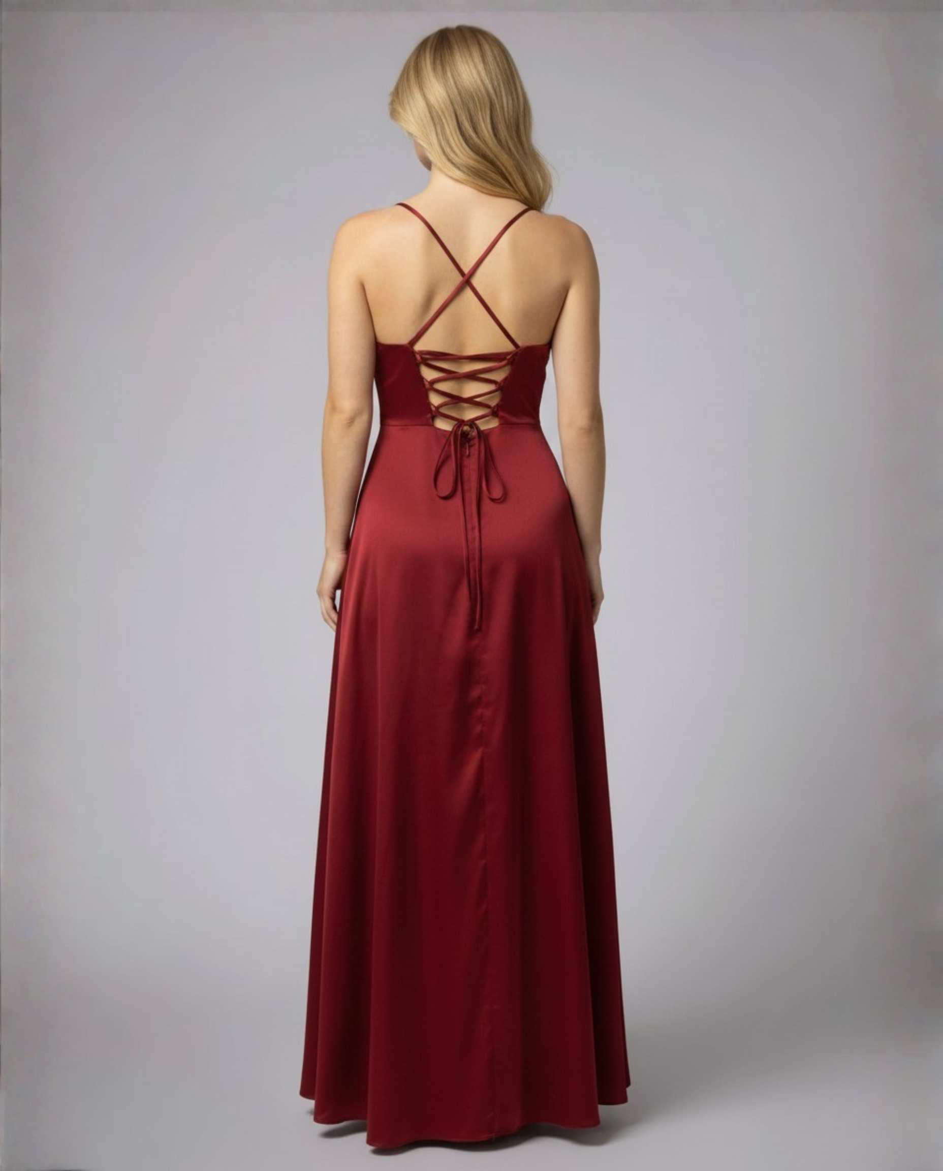 Femme Robe Longue de Soirée sans Manches avec Encolure Drapée et Fente Latérale