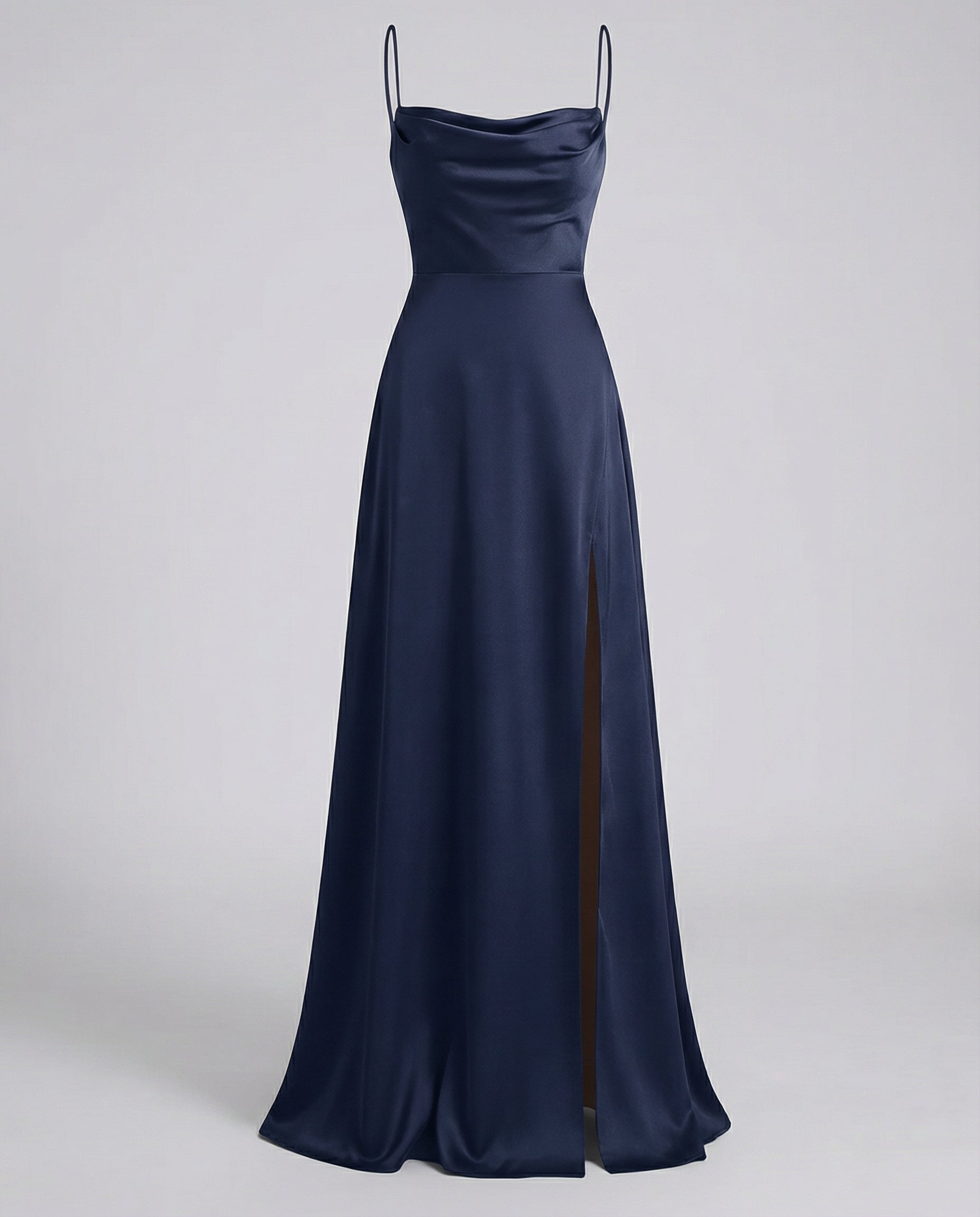 Femme Robe Longue de Soirée sans Manches avec Encolure Drapée et Fente Latérale
