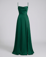 Femme Robe Longue de Soirée sans Manches avec Encolure Drapée et Fente Latérale