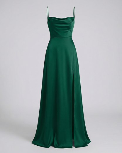 Femme Robe Longue de Soirée sans Manches avec Encolure Drapée et Fente Latérale