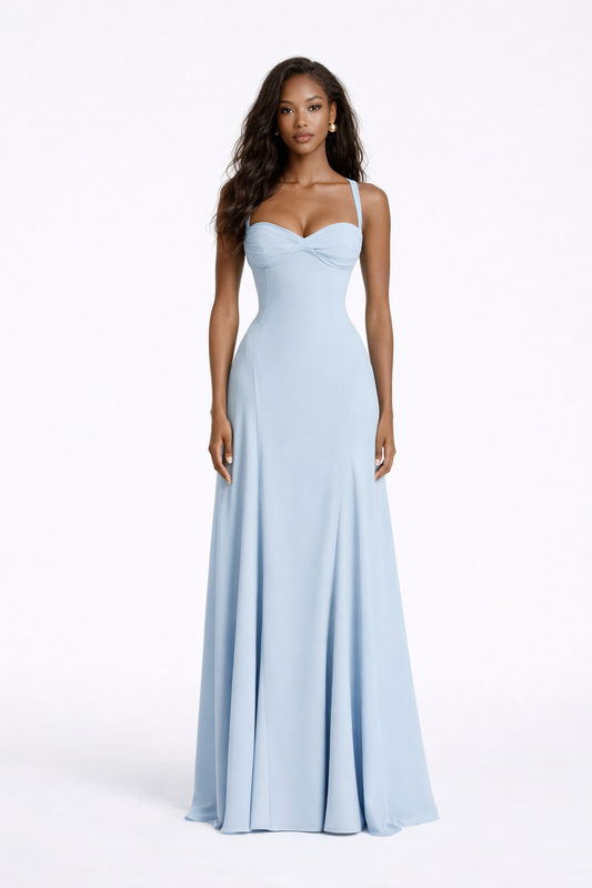 Femme Robe Longue sans Manches à Bretelles et Dos Corset en A-ligne