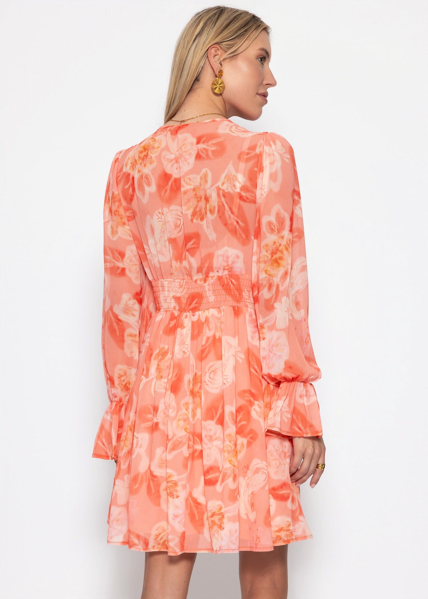 Robe Femme à Manches Longues Cache-Cœur avec Col en V et Imprimé Floral