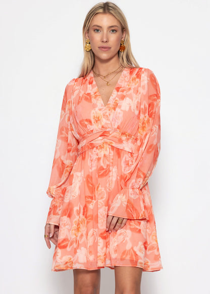 Robe Femme à Manches Longues Cache-Cœur avec Col en V et Imprimé Floral