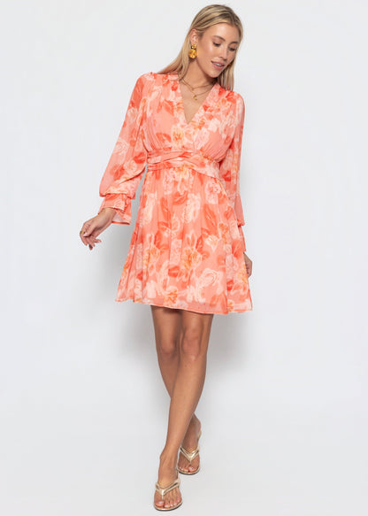 Robe Femme à Manches Longues Cache-Cœur avec Col en V et Imprimé Floral