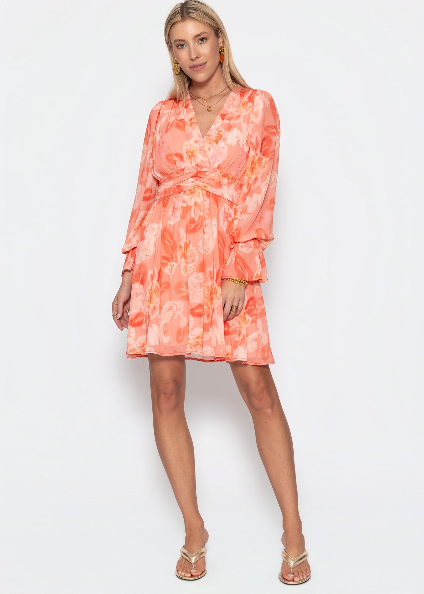 Robe Femme à Manches Longues Cache-Cœur avec Col en V et Imprimé Floral